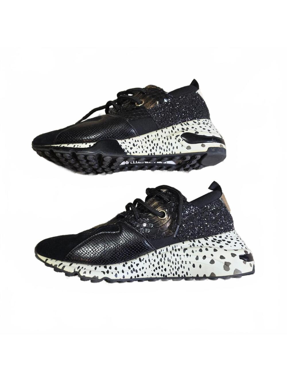 Steve Madden Women's Sneakers Size 11 M Black White Gold Animal Print Sequin